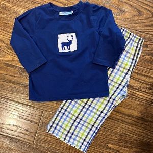 Royal blue deer smocked shirt and matching plaid pants - 24 months